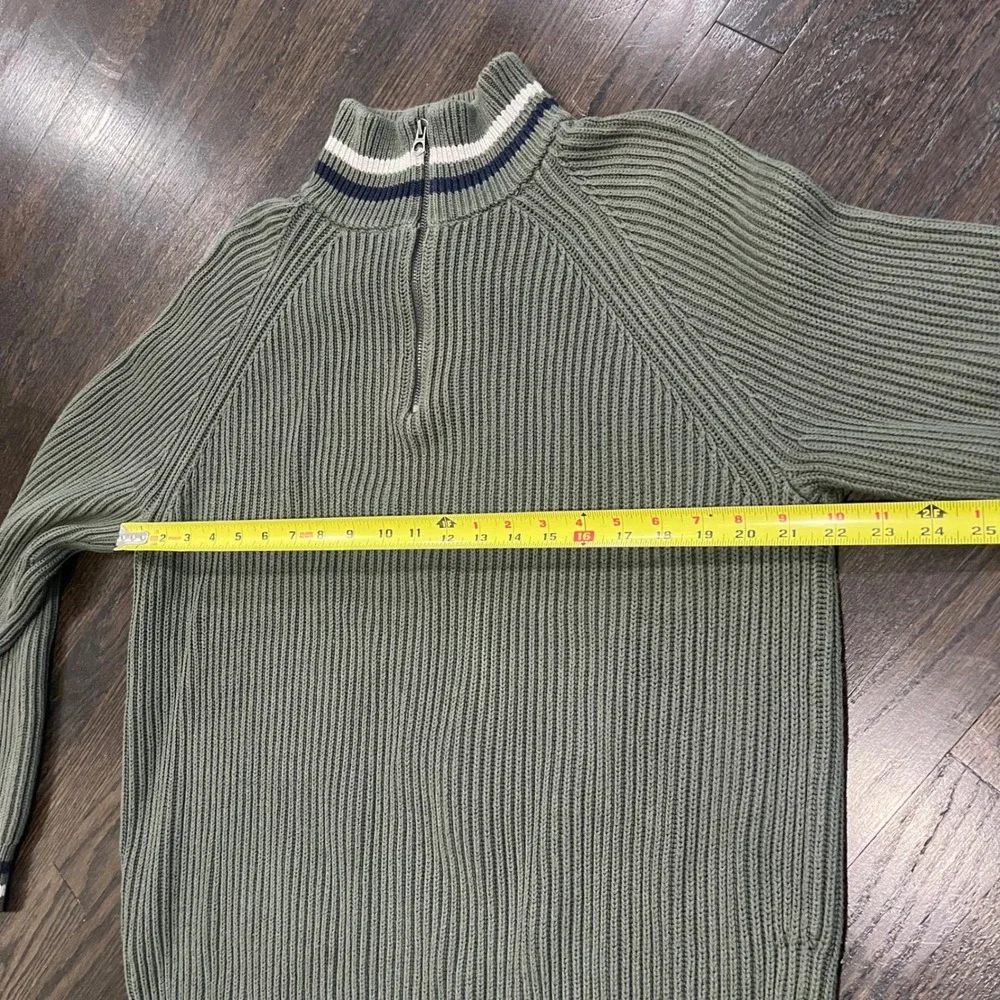 J Crew Ribbed Cotton Half Zip Sweater Green Knit Men's XL Mock‎ Neck Preppy